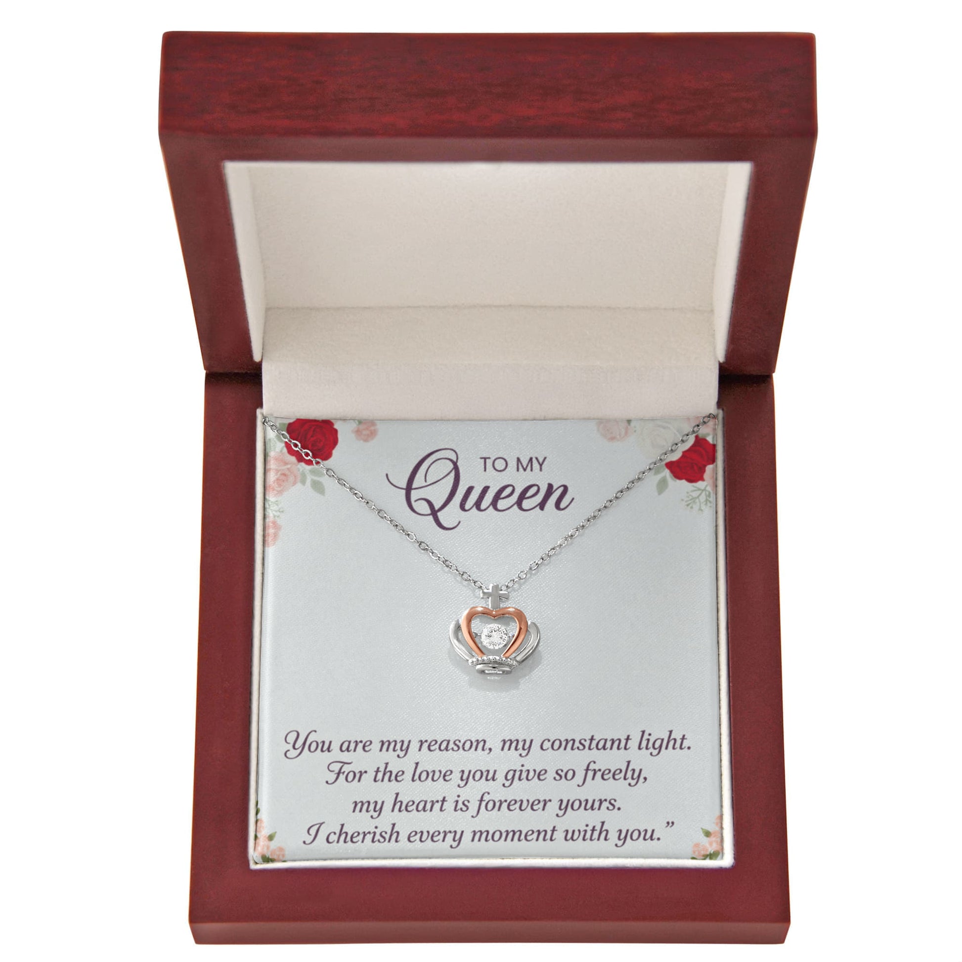 Gold crown pendant necklace designed for women as an elegant queen-inspired gift