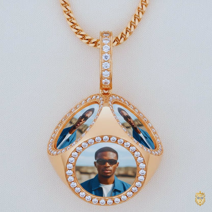 Hip hop style photo medallion necklace with gold finish