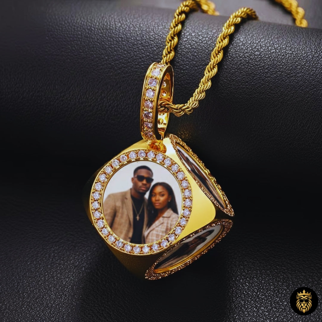 Custom photo medallion necklace in gold with personalized picture pendant