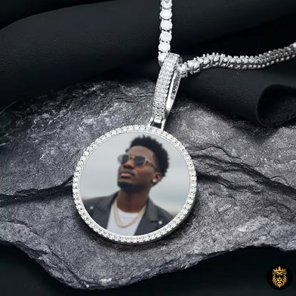 Gold 45mm custom photo medallion necklace for men displayed front view with premium finish