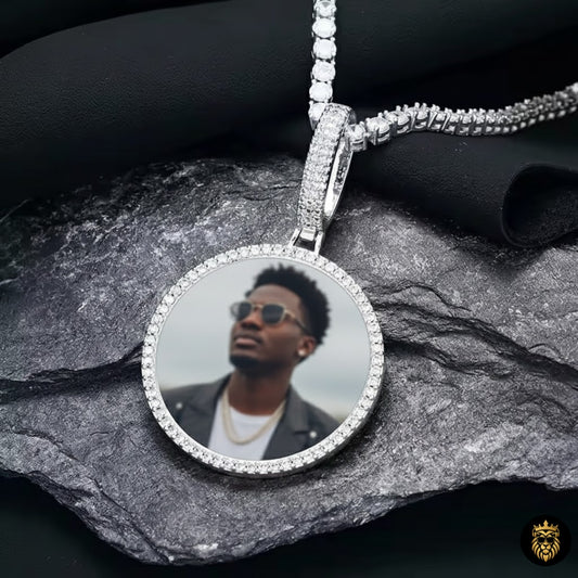 Gold 45mm custom photo medallion necklace for men displayed front view with premium finish