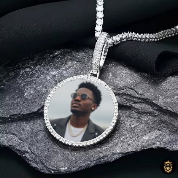 Gold 45mm custom photo medallion necklace for men displayed front view with premium finish