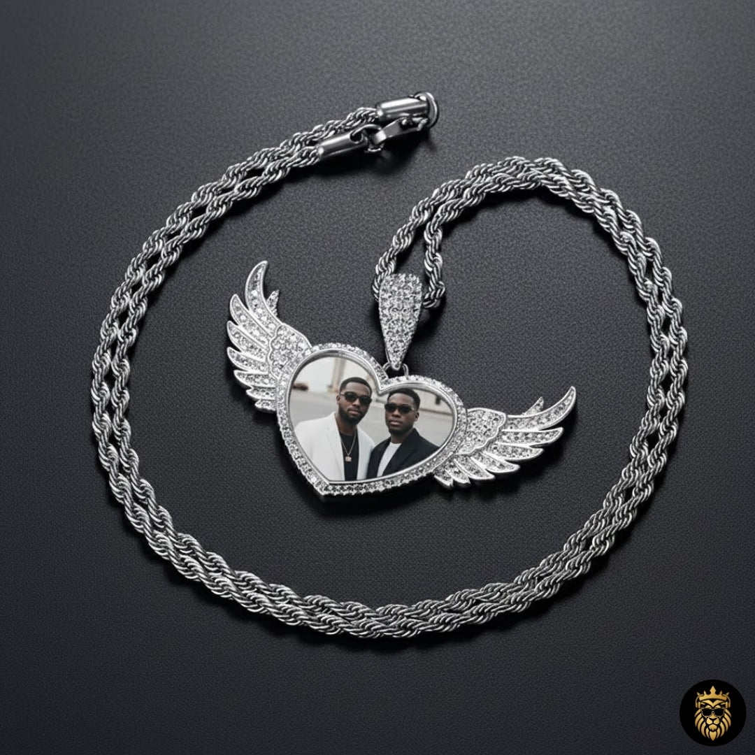 Rotating style angel wings heart locket pendant jewelry
