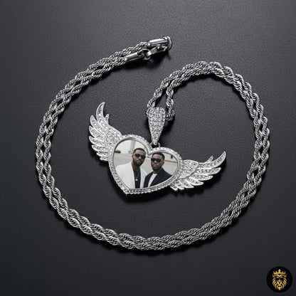 Rotating style angel wings heart locket pendant jewelry
