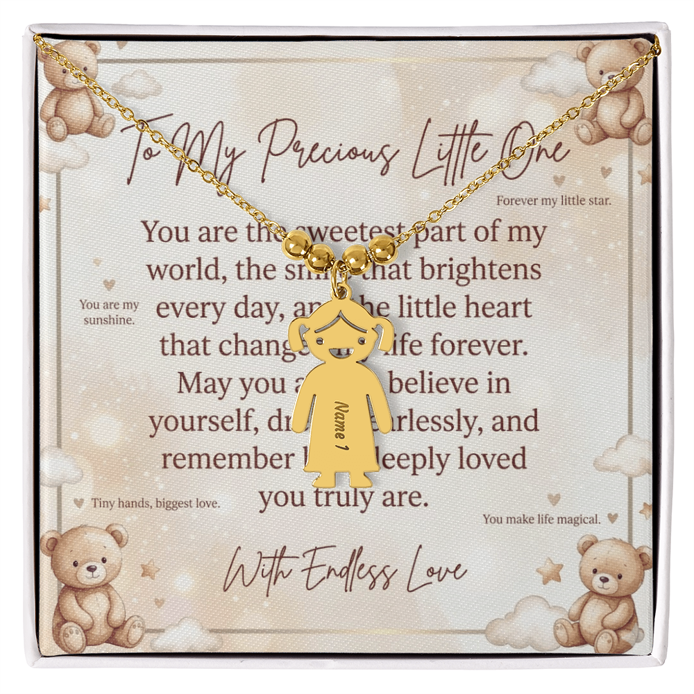 Kid charm necklace featuring engraved name customization option