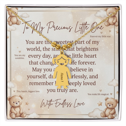 Kid charm necklace featuring engraved name customization option