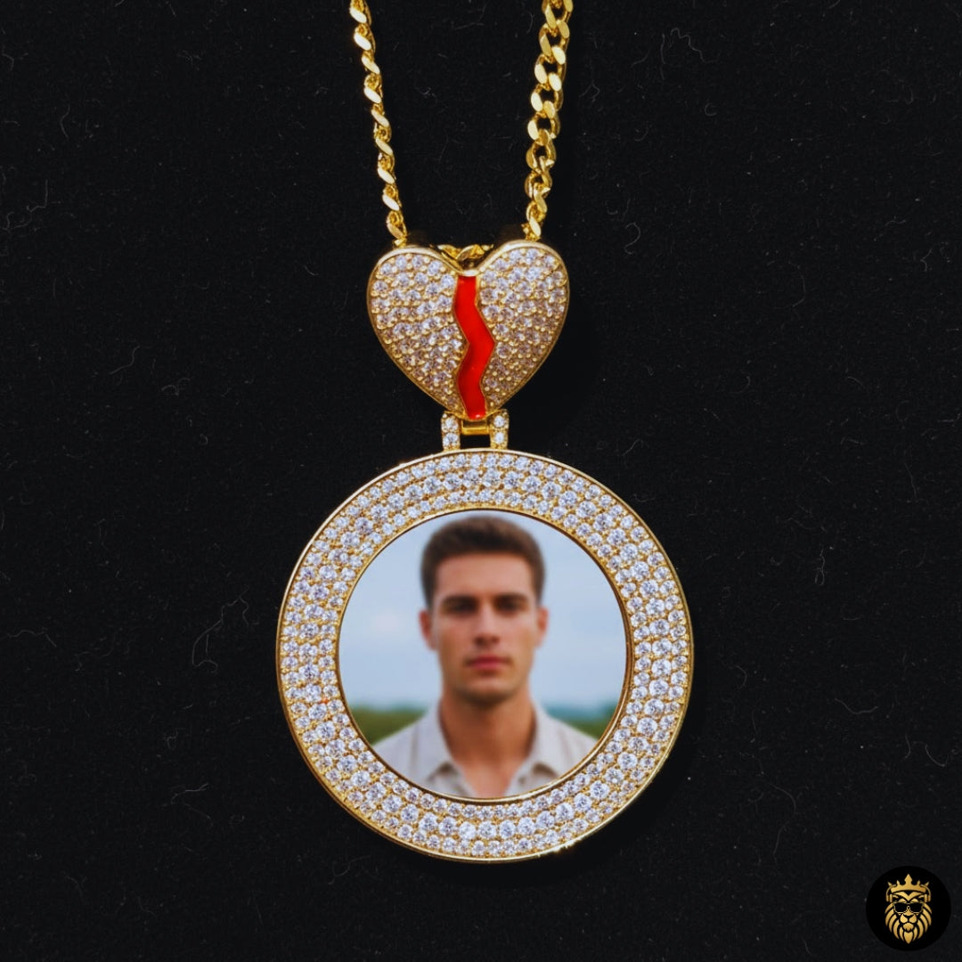 Gold plated broken heart necklace with personalized photo insert
