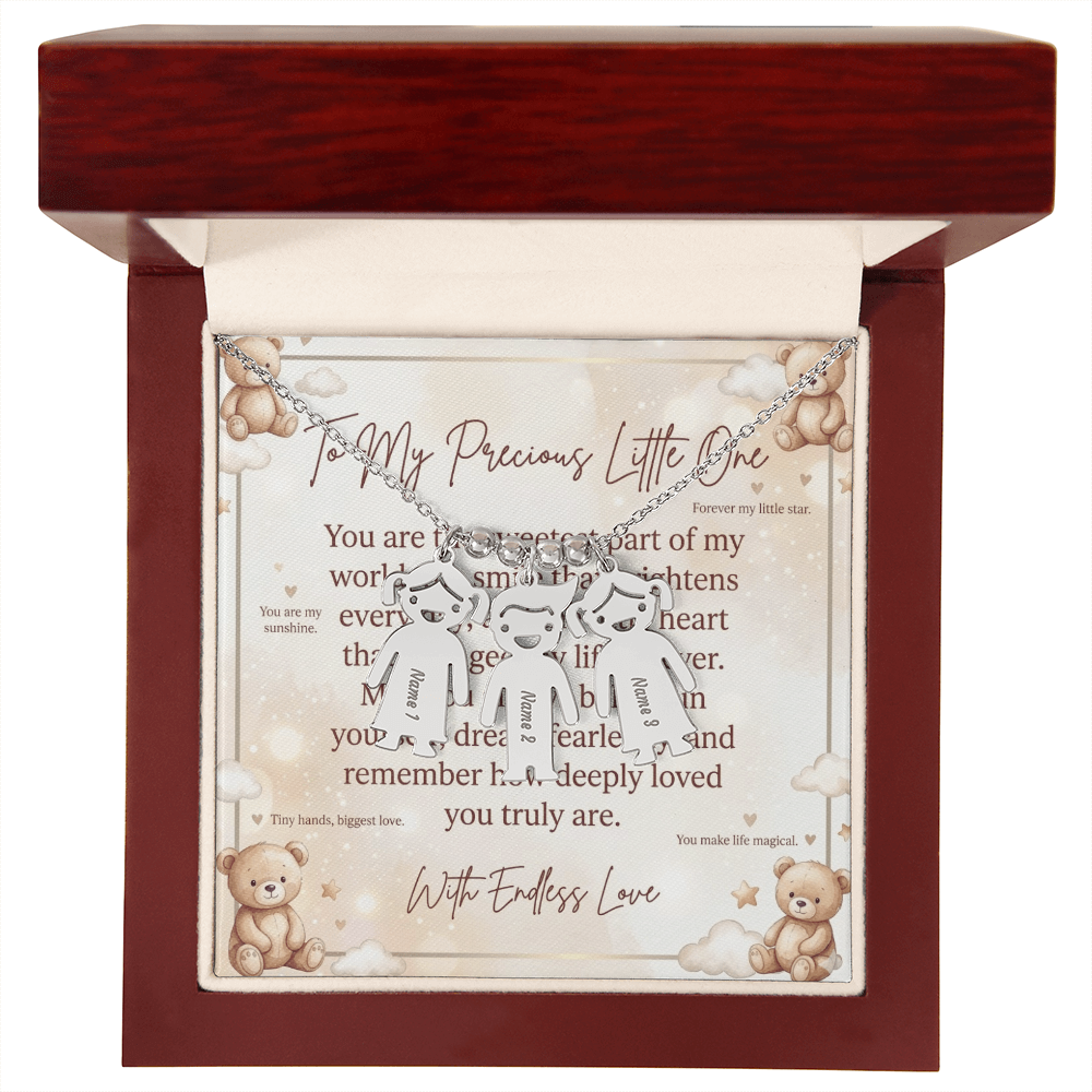Display of customization options for engraved kid necklace