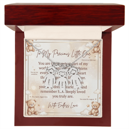 Display of customization options for engraved kid necklace