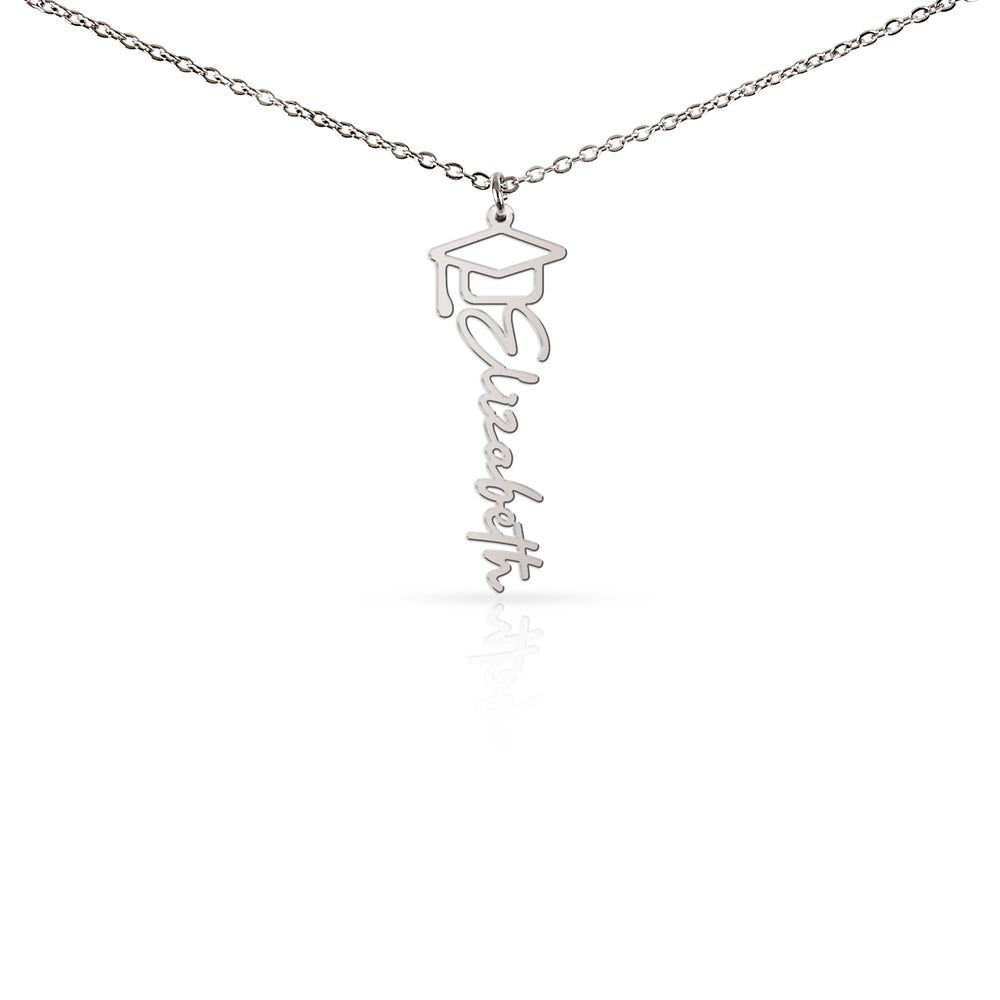 Gold graduation cap name necklace for graduates