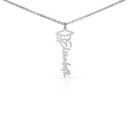 Gold graduation cap name necklace for graduates