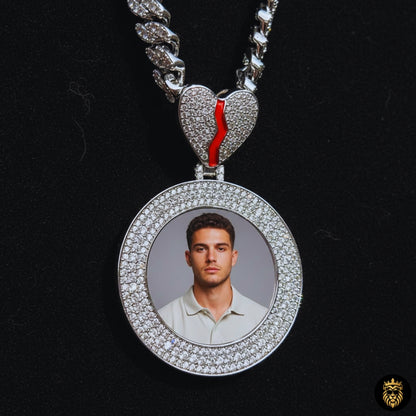 Broken heart jewelry pendant showing custom photo customization
