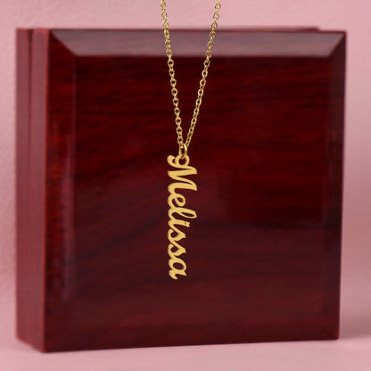 Vertical name necklace designed as a thoughtful gift for mother