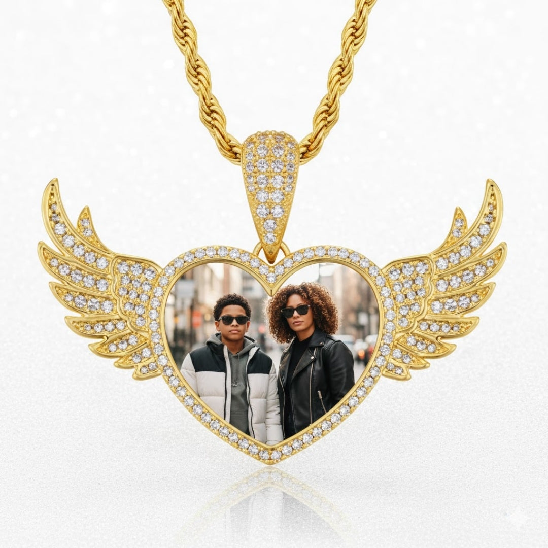 Custom photo angel wings heart necklace designed for men and women
