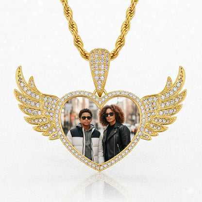 Custom photo angel wings heart necklace designed for men and women
