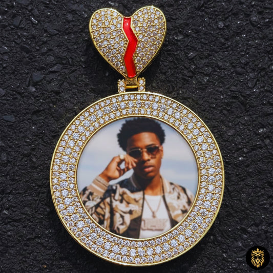 Custom photo broken heart pendant necklace with gold finish and chain
