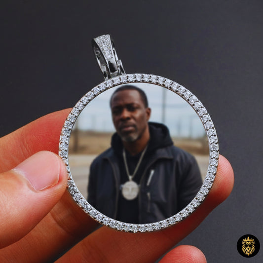 Custom photo hip hop medallion necklace in gold iced out finish for men and women