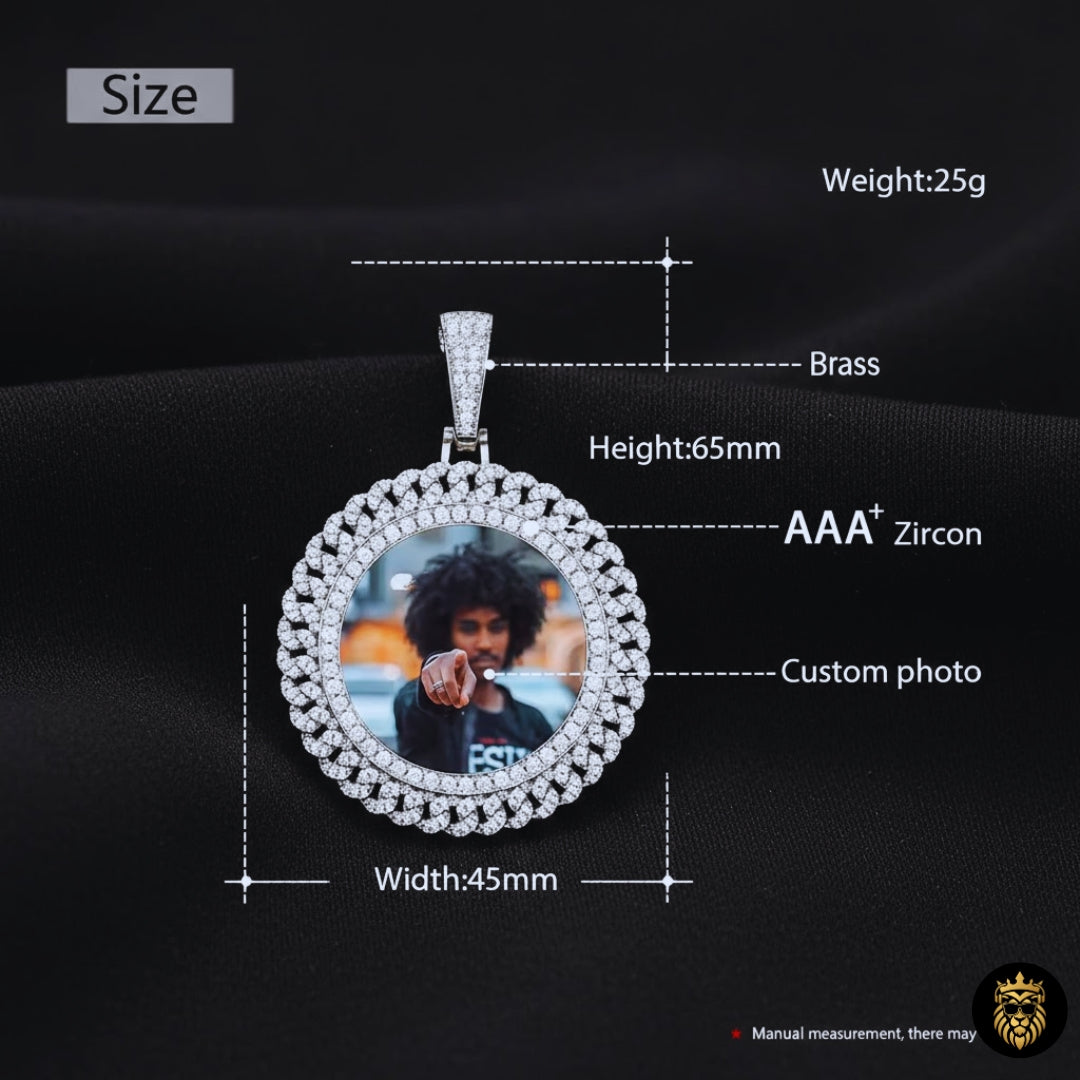Couple wearing matching Cuban link custom photo memory necklaces