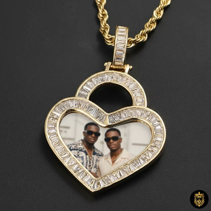 Iced-out heart pendant with custom picture inside
