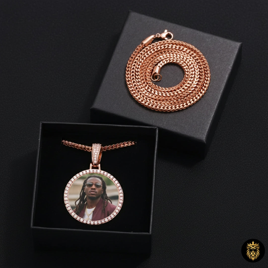 Personalized heart medallion necklace with pink stones