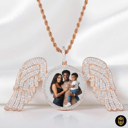 Custom pendant necklace with embedded photo and moissanite stones
