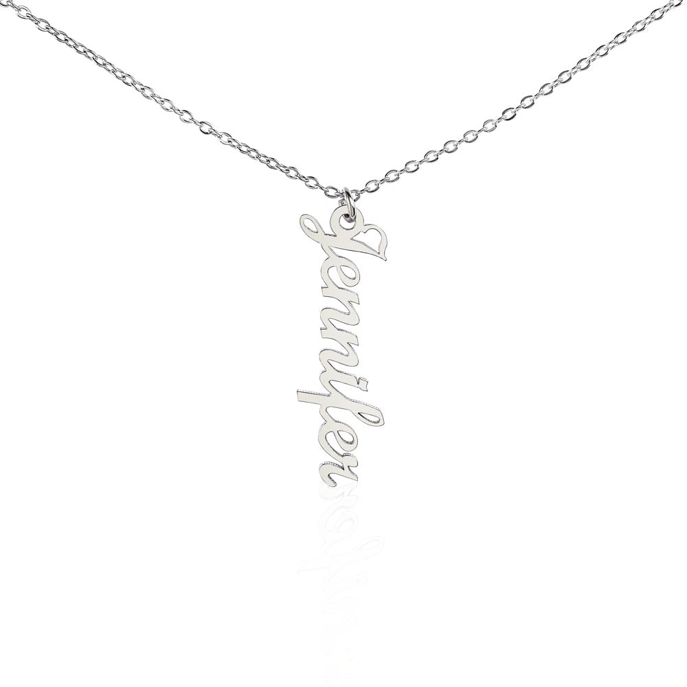Gold vertical name necklace with custom engraved names for women