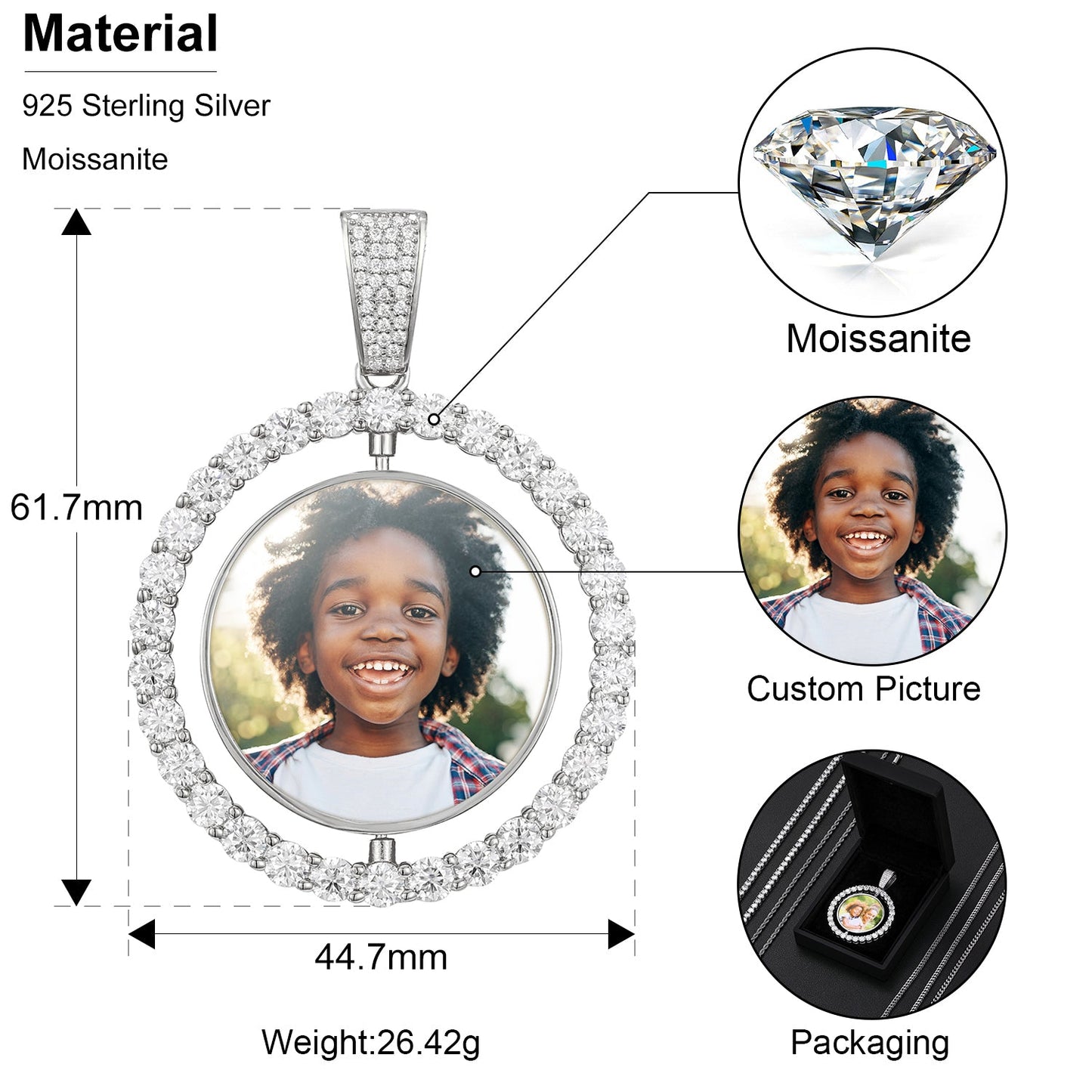 Moissanite Custom Photo Rotating Double-Sided Medallions Pendant Necklace With- GRA Certificate
