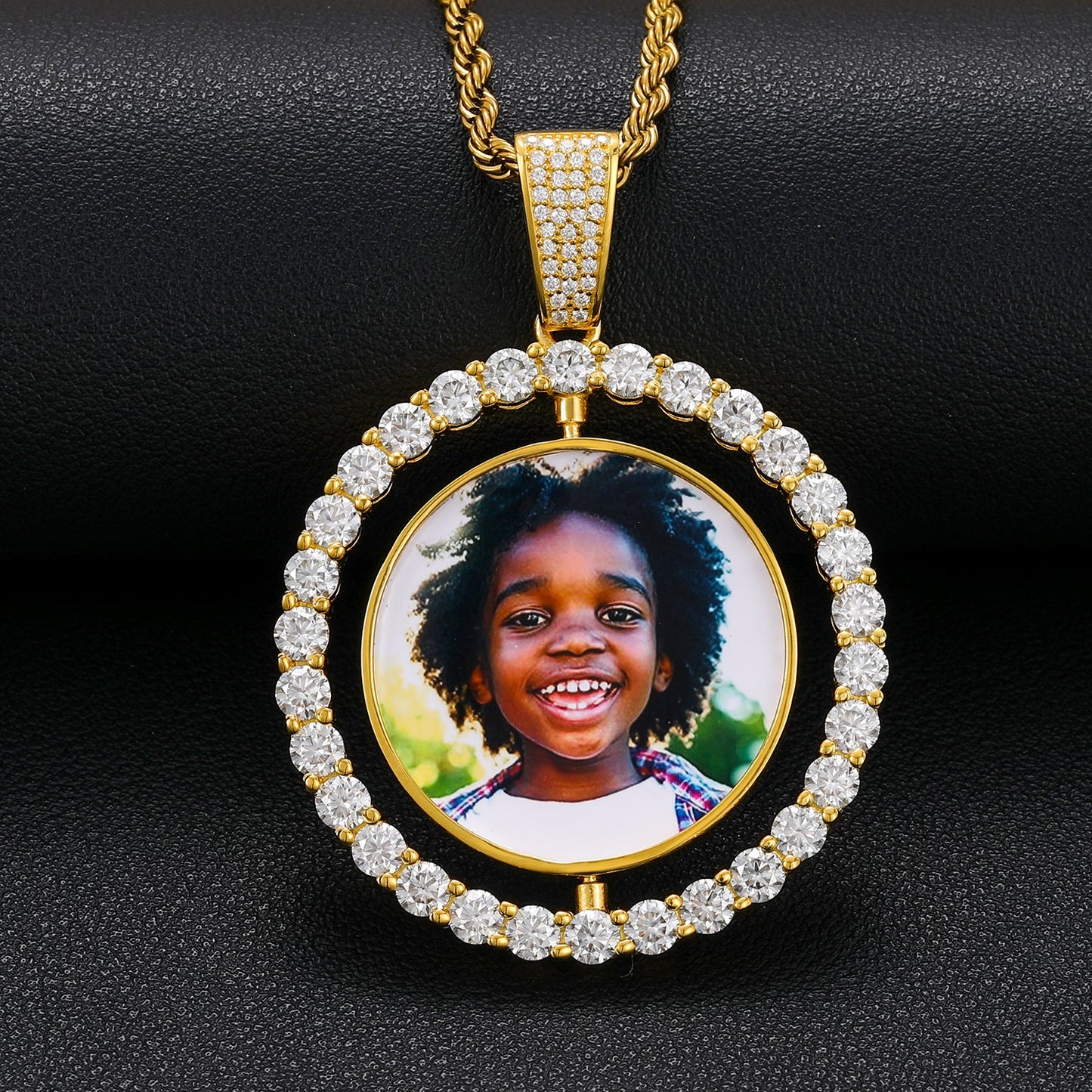 Moissanite Custom Photo Rotating Double-Sided Medallions Pendant Necklace With- GRA Certificate