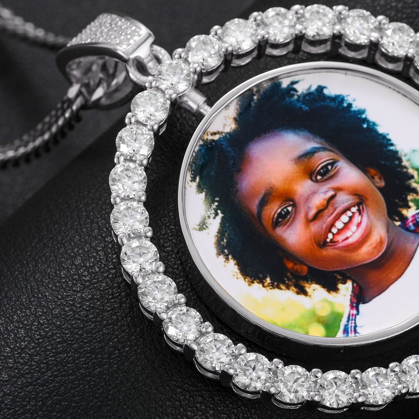 Moissanite Custom Photo Rotating Double-Sided Medallions Pendant Necklace With- GRA Certificate