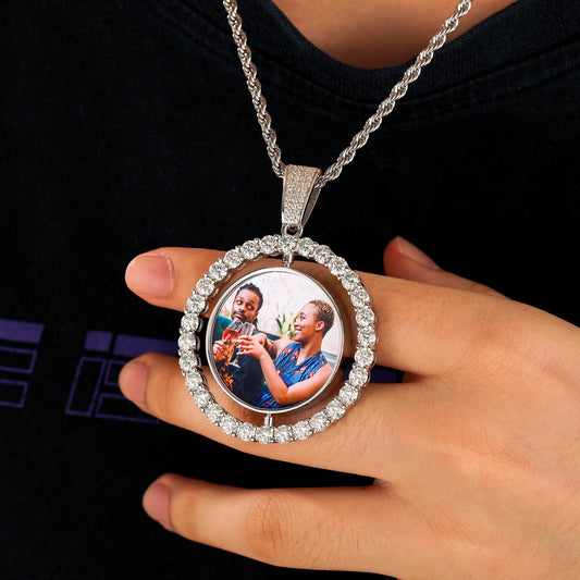 Moissanite Custom Photo Rotating Double-Sided Medallions Pendant Necklace With- GRA Certificate