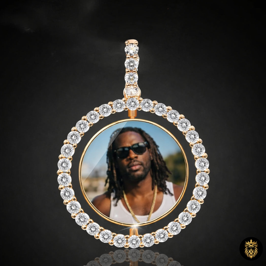 Hip hop style custom photo necklace with rotating pendant feature