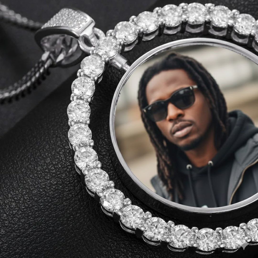 Personalized double-sided photo pendant necklace in gold finish