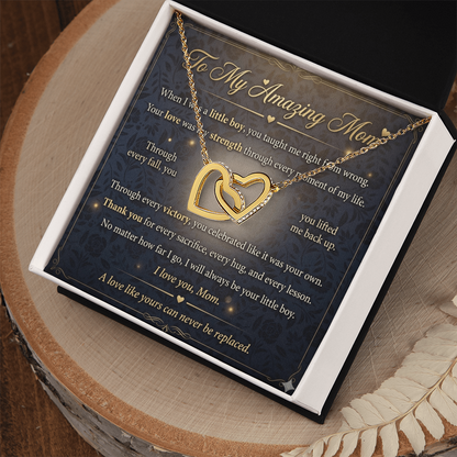 Detailed view of heart pendant necklace symbolizing mother love