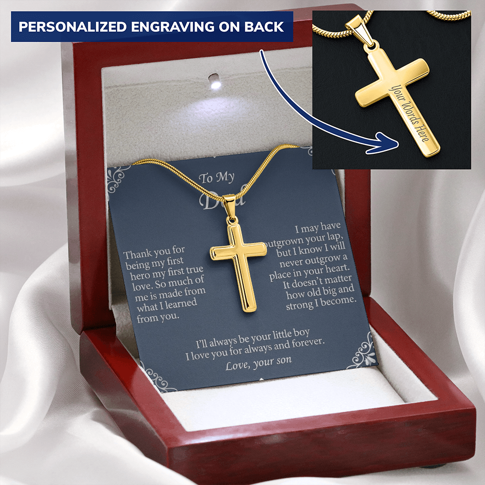 Shiny cross pendant necklace designed as gift for father