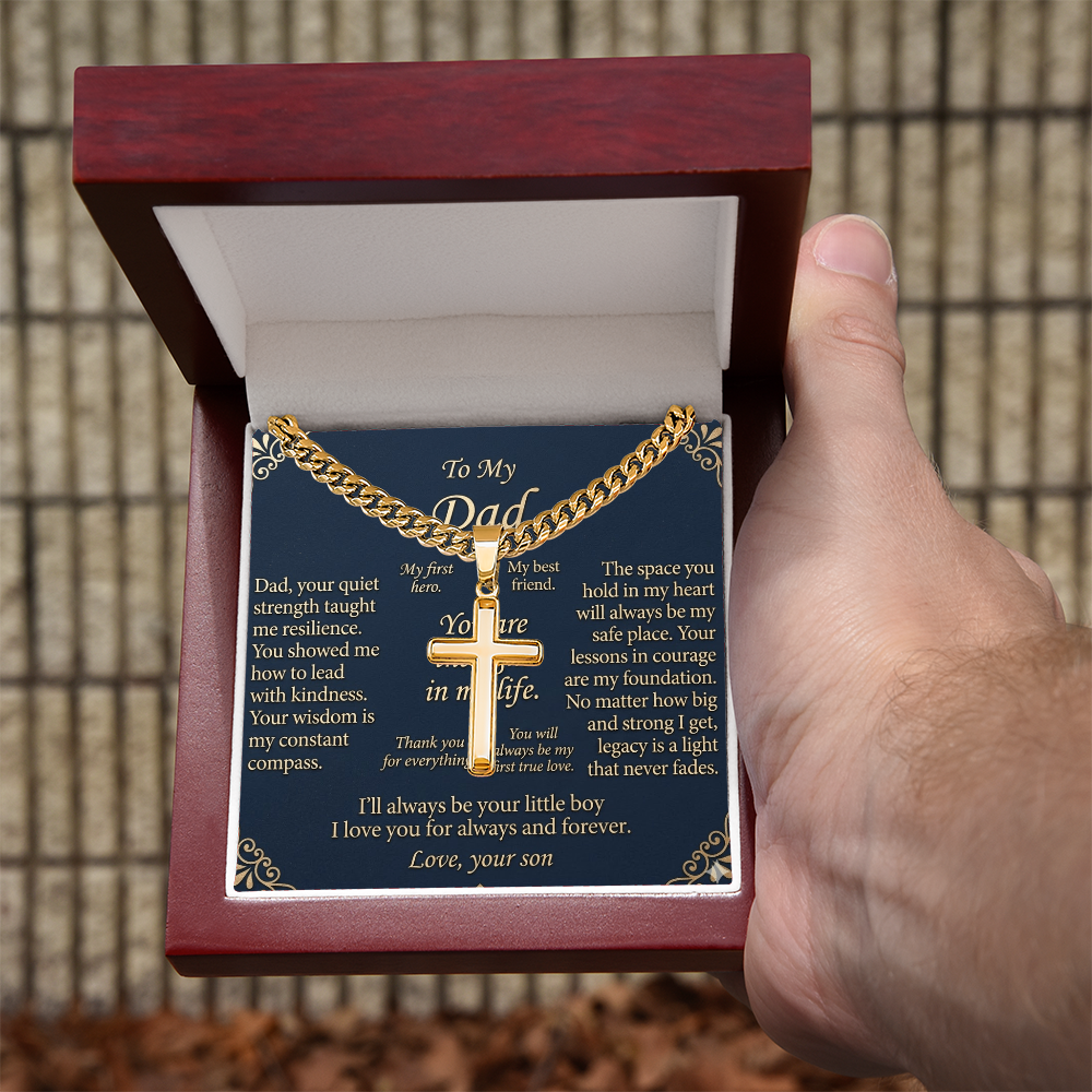 Close-up of cross necklace gift for father