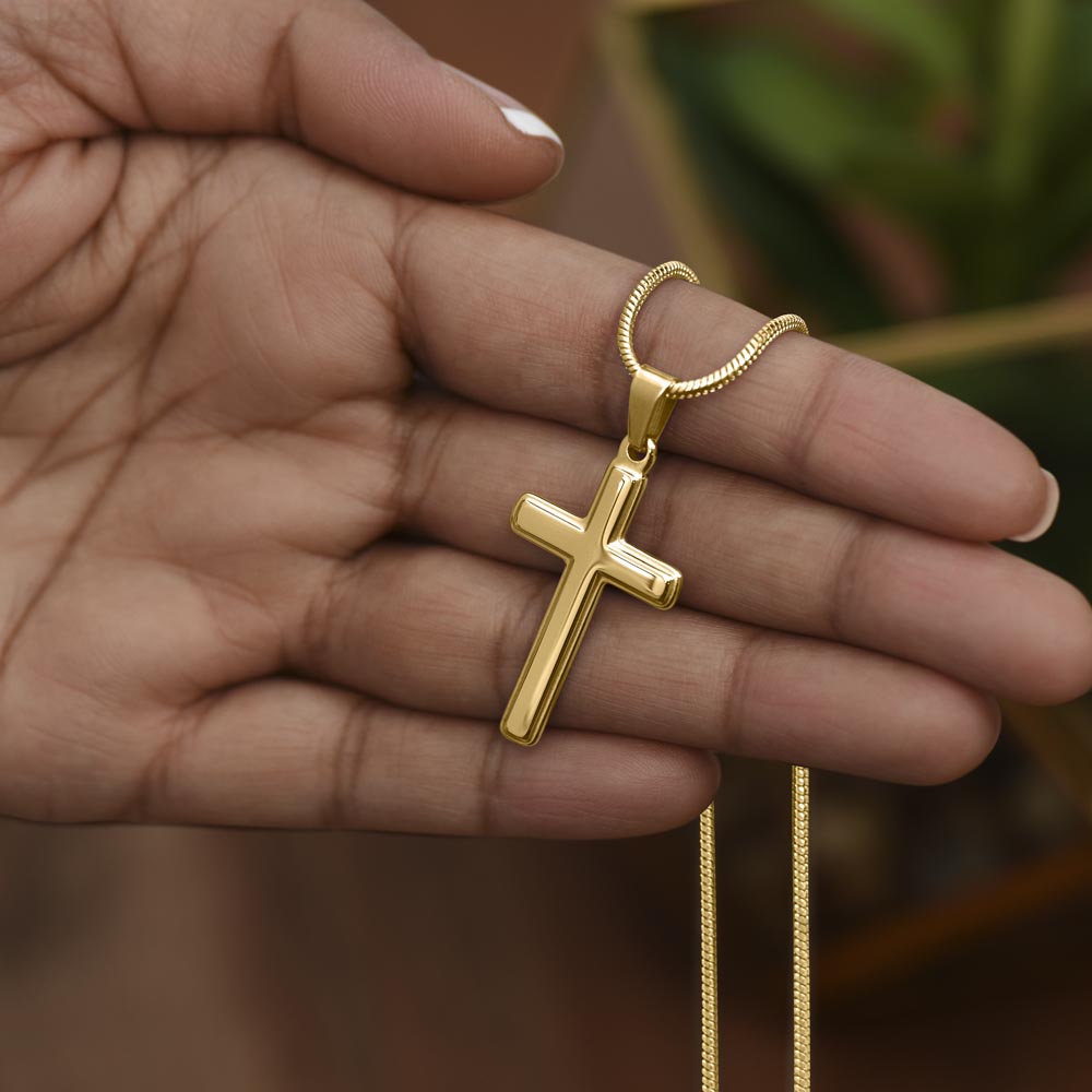 Cross necklace displayed as perfect sentimental gift for dad