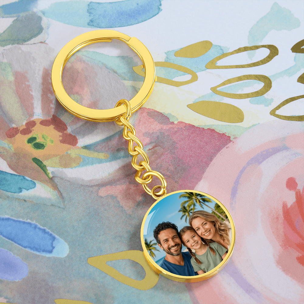 Emotional gift keychain with circular custom photo insert