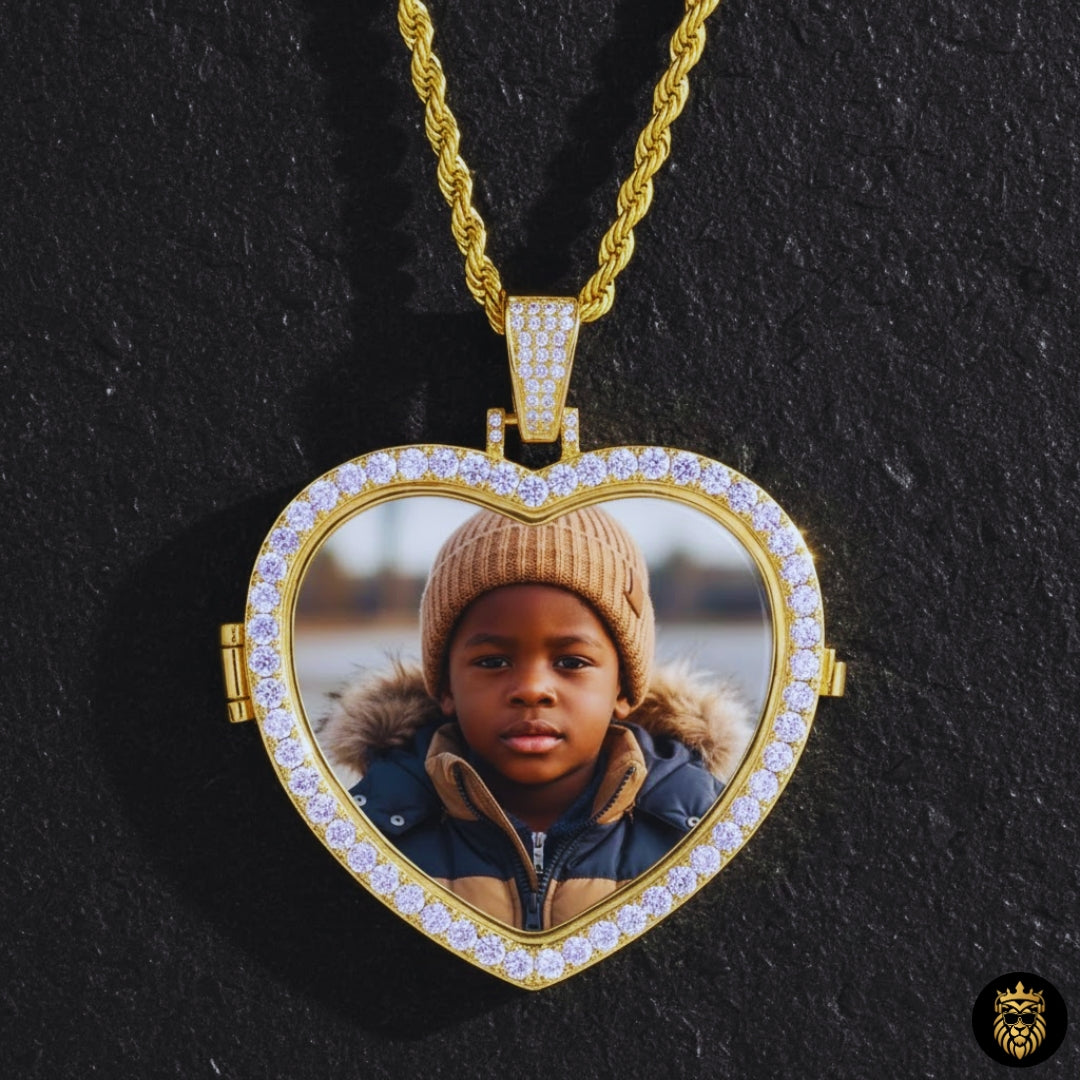 Hip hop style gold heart necklace with personalized picture
