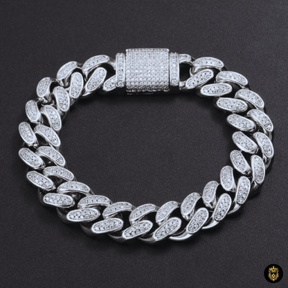 Gold plated curb Cuban bracelet with iced out rhinestones sparkling under light