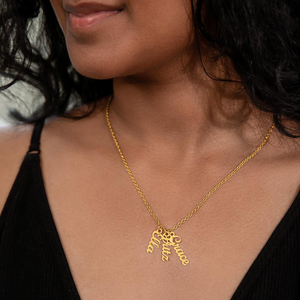 Gold plated vertical name necklace designed for women