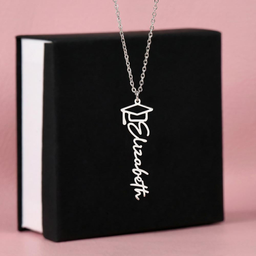 Graduation cap pendant necklace with personalized lettering