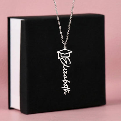 Graduation cap pendant necklace with personalized lettering