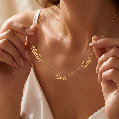Handmade personalized necklace with multiple names crafted in elegant jewelry design