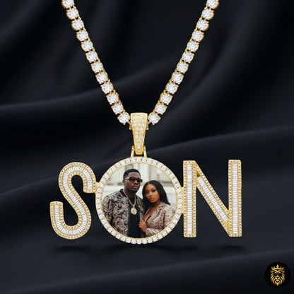 Heart-shaped custom photo medallion necklace with letter design