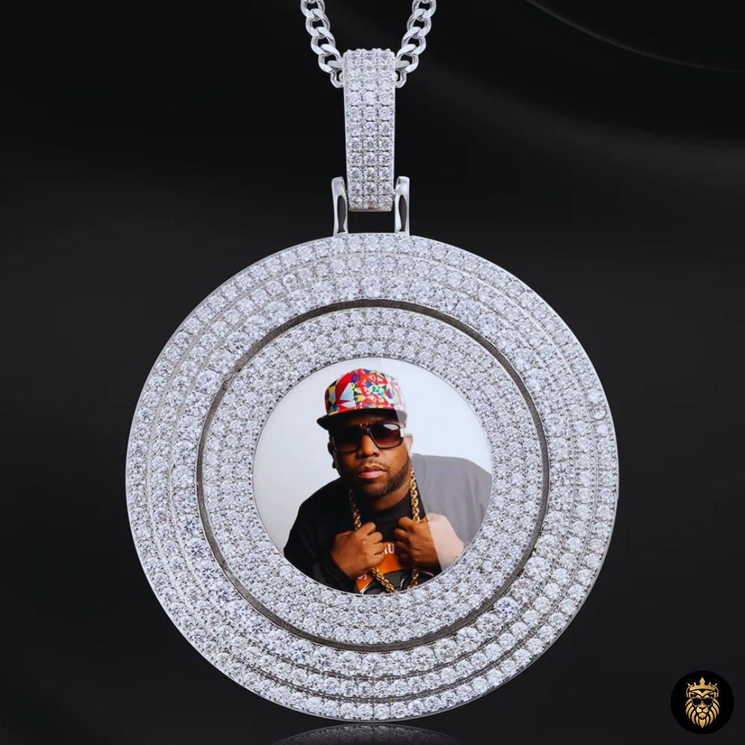 Big Spin Custom Photo Medallion Necklace – Rotating Crystal Hip Hop Pendant