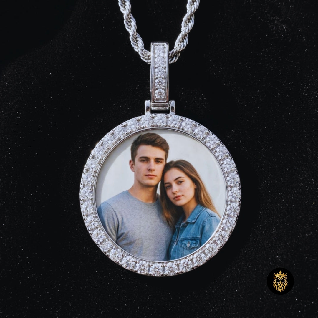Custom Picture Round Pendant Necklace – Iced Out Hip Hop Photo Medallion Jewelry