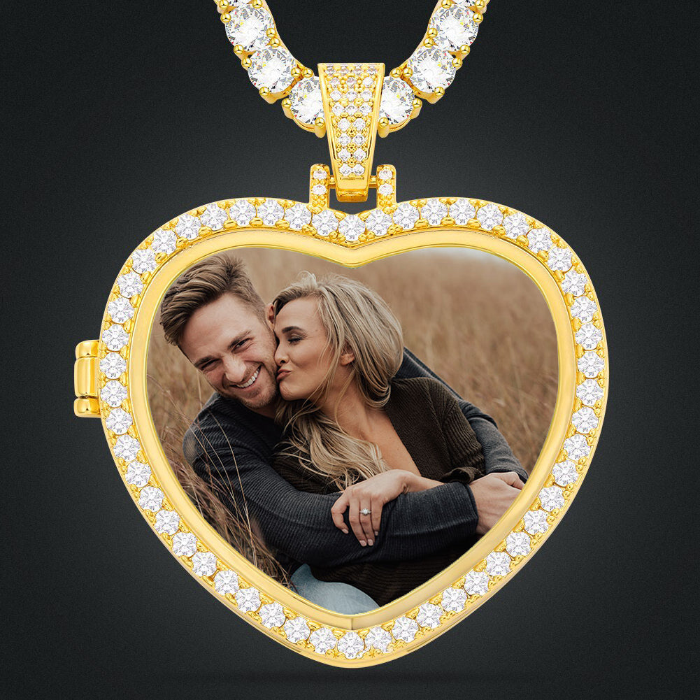 Custom Heart Photo Medallions Necklace