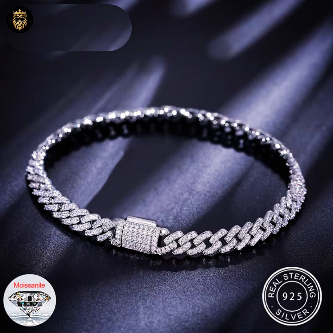 Hip hop style moissanite bracelet in sterling silver