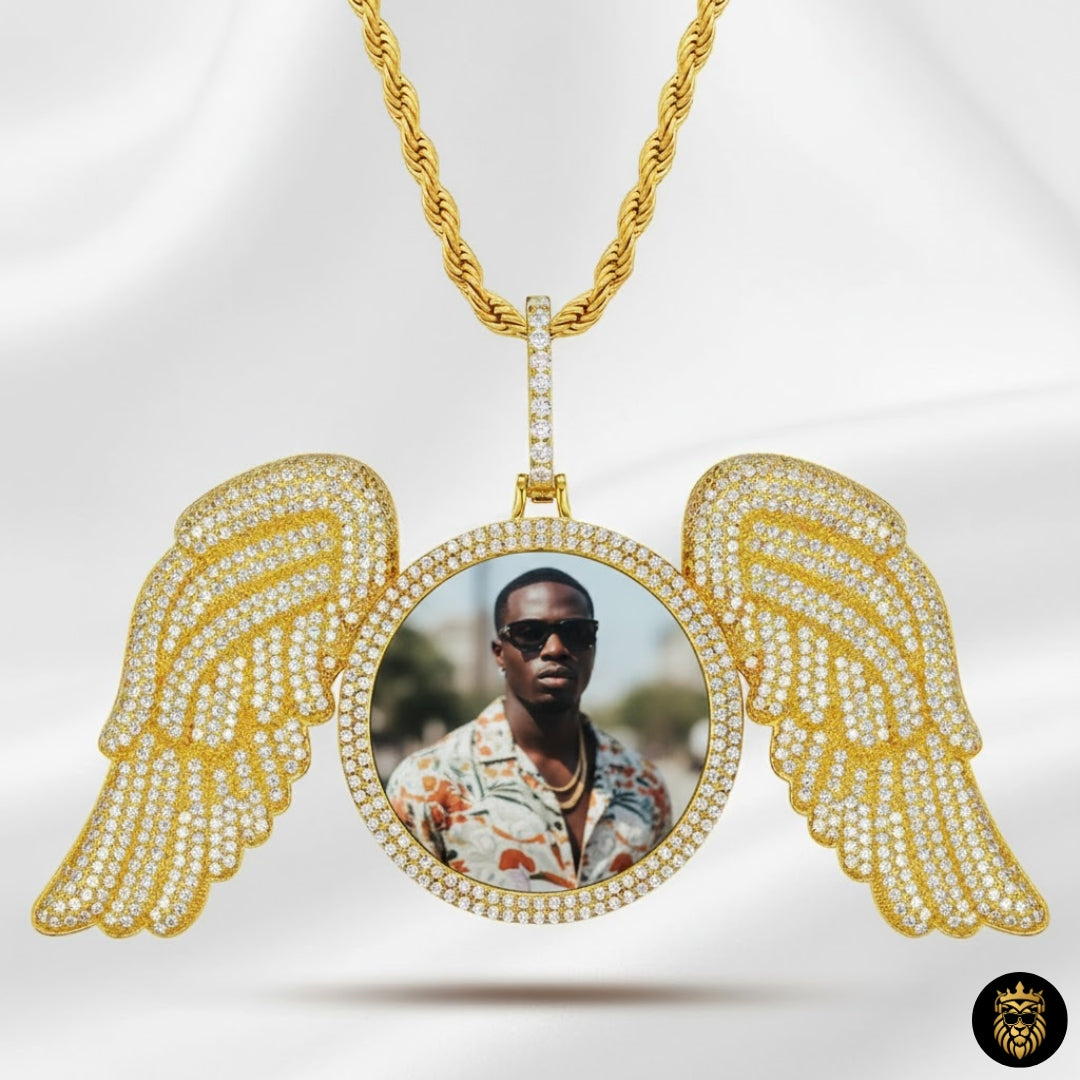 Hip hop style angel wing photo locket necklace made of 925 silver

