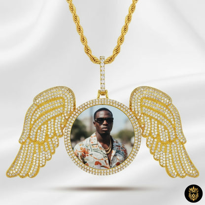 Hip hop style angel wing photo locket necklace made of 925 silver
